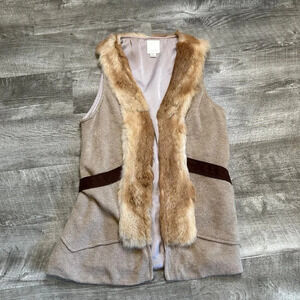 LINE & DOT Fur Vest Size Small in Beige Belted Rabbit Fur Shawl Collar